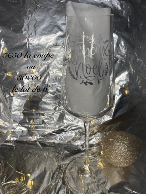lot 6 coupes de champagne joyeux noel