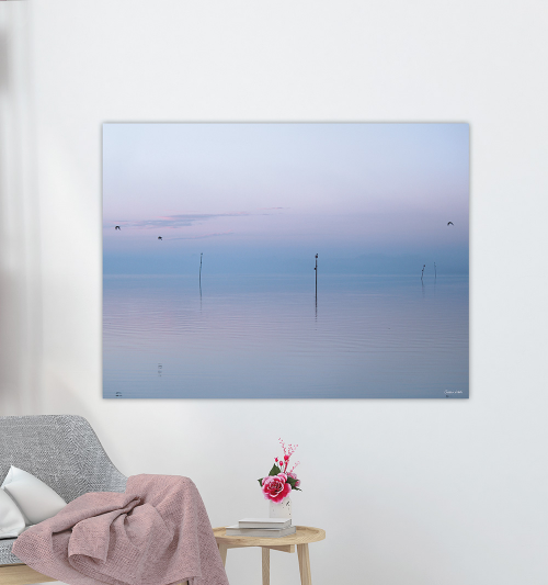 OUATÉ Photo sur toile d'une belle brume à l'aube, Vannes, Golfe du Morbihan