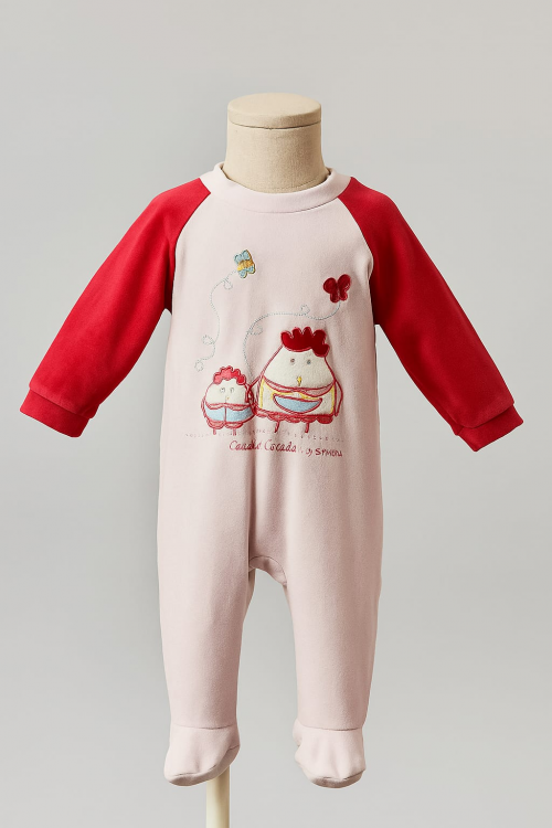 PYJAMA ROSE ROUGE MOTIF POULE BABYGRO TAILLE 12 MOIS
