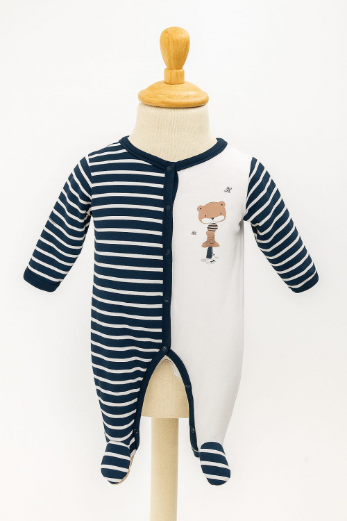 PYJAMA LEGER OUVERTURE DEVANT BLANC BLEU MARINE PAT ET RIPATON TAILLE 0 MOIS