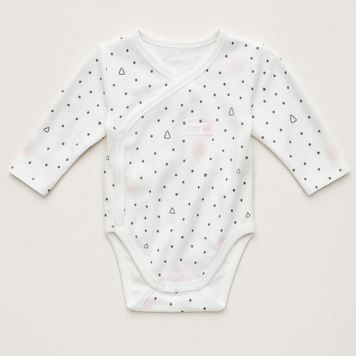 BODY MANCHE LONGUE OUVERTURE DEVANT BLANC MOTIF GRIS ROSE GEMO TAILLE 0 MOIS