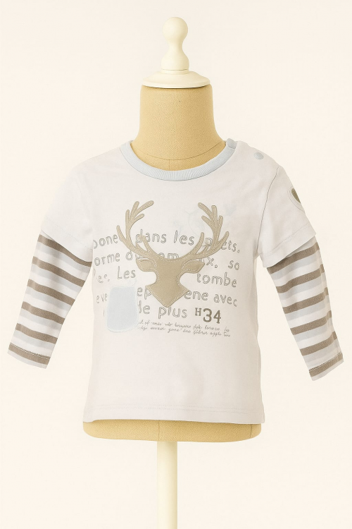 TEE SHIRT MANCHE LONGUE BLANC BLEU CLAIR MARRON PREMAMAN TAILLE 12 MOIS