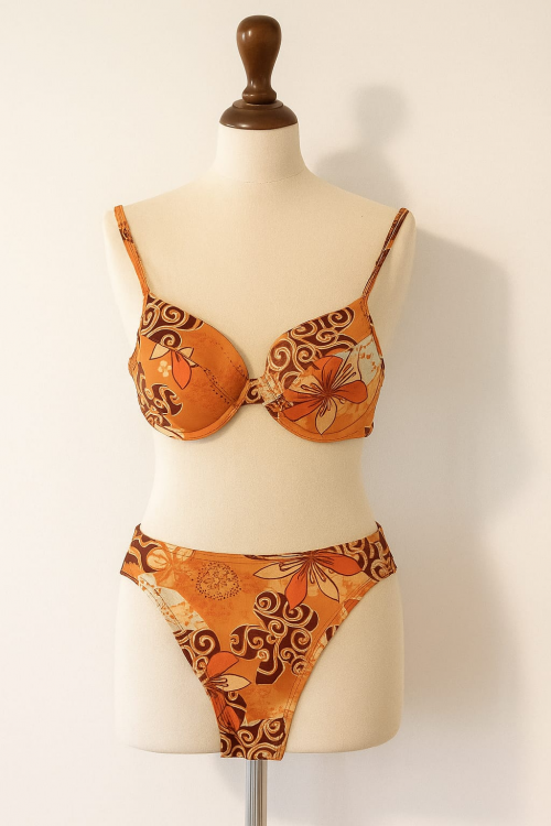 MAILLOT DE BAIN MOTIF ORANGE MARRON CULTURE TAILLE 38