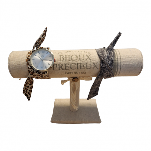 Montre coloris argent - strass et ses deux bracelets en coton