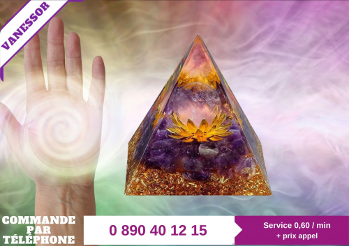 Pyramide d'Orgonite d'Améthyste avec Fleur de Vie pour la Guérison, Réduction du Stress, Méditation et Attraction de la Chance