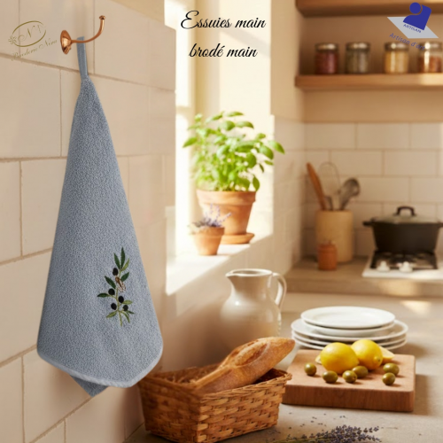 Essuie-mains de Prestige – Olives de Nice & Cigales – Broderie Artisanale