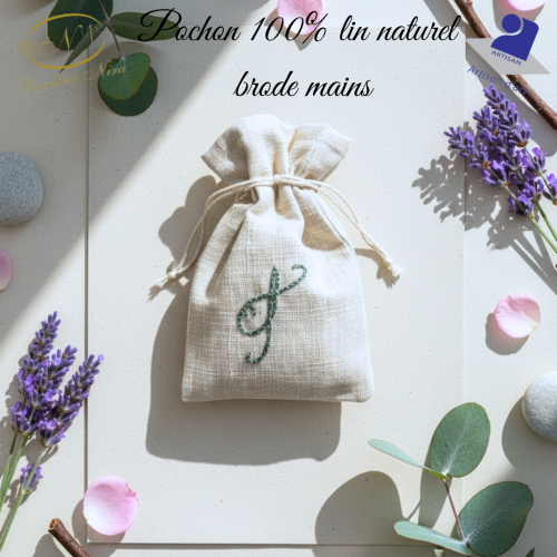Pochon en Lin Brodé Main – Initiales & Trésors – Artisanat d'Art