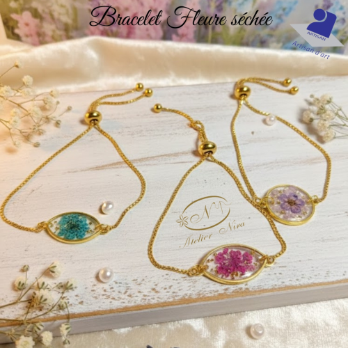 Bracelet "Éternité Florale" – Véritable Fleur Séchée & Résine Cristalline