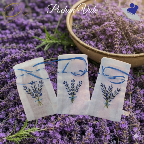 Pochon Brodé "Mes Petits Trésors" – coton & Lavande de Provence – Pièce Unique
