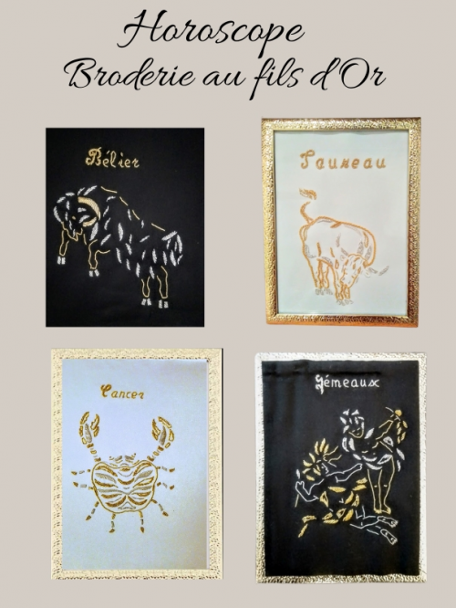 Signe astrologie broderie au fil d'or