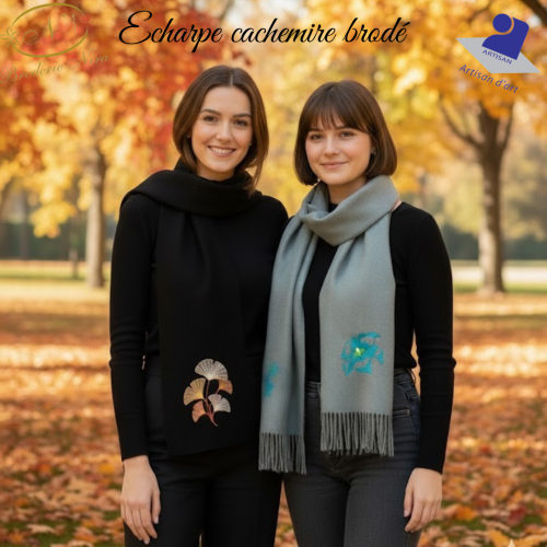 Echarpes en laine & cachemire, brodées