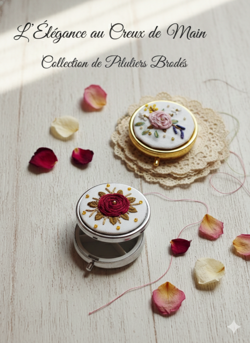 Boîte Pilulier Brodé Main de Sac Élégant