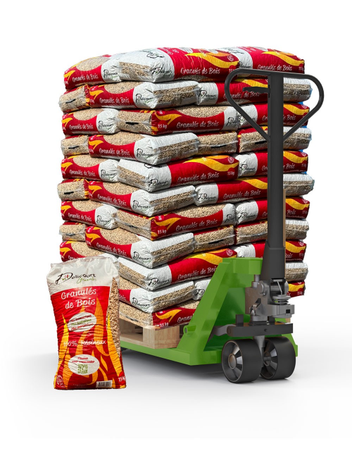 GRANULES DE BOIS DELICOURT ENERGIES - PALETTE DE 66 SACS DE 15 KG SOIT 990 KG.