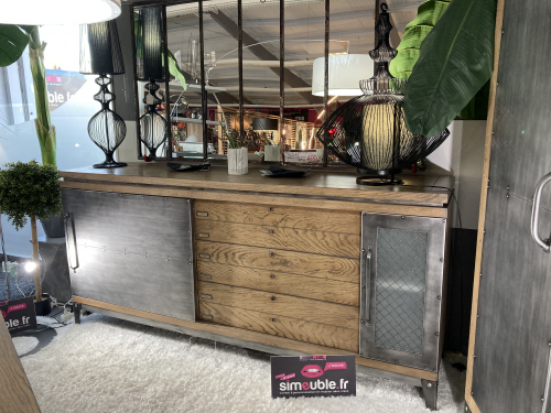 Bahut style atelier en chêne 1 porte coulissante bois