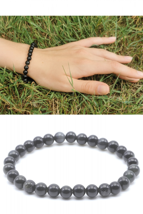 BRACELET OBSIDIENNE NOIRE DOREE AA 6mm