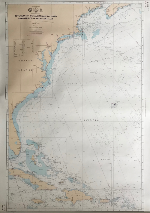Carte de marine de la Côte Est de l'Amérique du Nord - Bahamas et Grandes Antilles