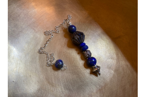 Pendule magique / pendentif : bicône lapis lazuli, argent et métal argenté