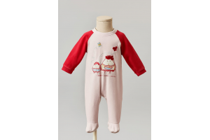 PYJAMA ROSE ROUGE MOTIF POULE BABYGRO TAILLE 12 MOIS