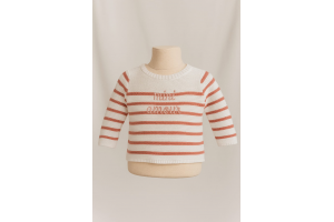 PULL BLANC RAYE VIEUX ROSE GEMO TAILLE 1 MOIS