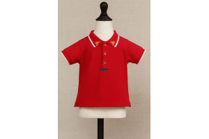 POLO MANCHE COURTE  ROUGE LISERE BLANC MOTIF GIRAFE SUR LE COL NATALYS TAILLE 6 MOIS