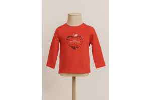 TEE SHIRT MANCHE LONGUE OUVERTURE DOS ROUGE MOTIF POMME GEMO TAILLE 6 MOIS