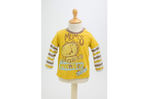 TEE SHIRT MANCHE LONGUE MOUTARDE BEIGE BLANC MOTIF DINOSAURE ORCHESTRA TAILLE 9 MOIS