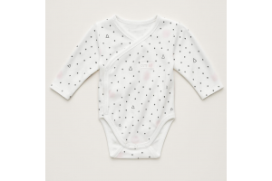 BODY MANCHE LONGUE OUVERTURE DEVANT BLANC MOTIF GRIS ROSE GEMO TAILLE 0 MOIS