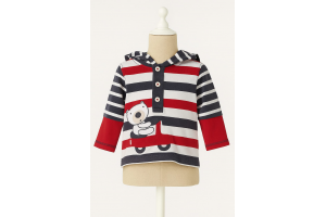 TEE SHIRT MANCHE LONGUE AVEC CAPUCHE BLEU MARINE ROUGE BLANC TAILLE 3 MOIS