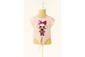 TEE SHIRT MANCHE COURTE ROSE MOTIF POUPEE LOL AVEC PAILLETTE TAILLE 4 ANS