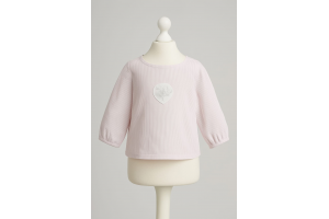 TUNIQUE MANCHE LONGUE RAYEE BLANCHE ROSE OBAIBI TAILLE 12 MOIS