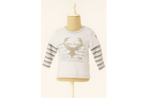 TEE SHIRT MANCHE LONGUE BLANC BLEU CLAIR MARRON PREMAMAN TAILLE 12 MOIS