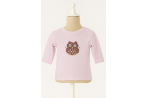 TEE SHIRT MANCHE LONGUE ROSE MOTIF CHOUETTE VETI TAILLE 6 MOIS