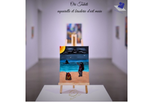 Tableau "Danseuse Vahiné Ori Tahiti" – Broderie d'Art & Aquarelle