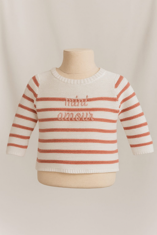 PULL BLANC RAYE VIEUX ROSE GEMO TAILLE 1 MOIS