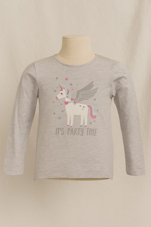 TEE SHIRT MANCHE LONGUE GRIS MOTIF LICORNE PRIMARK TAILLE 5 / 6 ANS
