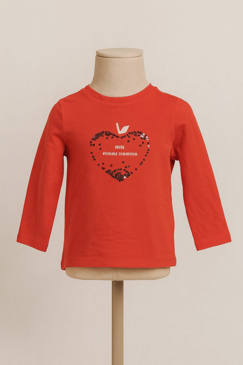 TEE SHIRT MANCHE LONGUE OUVERTURE DOS ROUGE MOTIF POMME GEMO TAILLE 6 MOIS