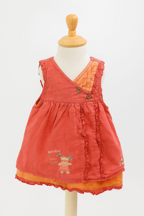 ROBE CORAIL ORANGE 15 % LIN PICK OUIC TAILLE 6 MOIS