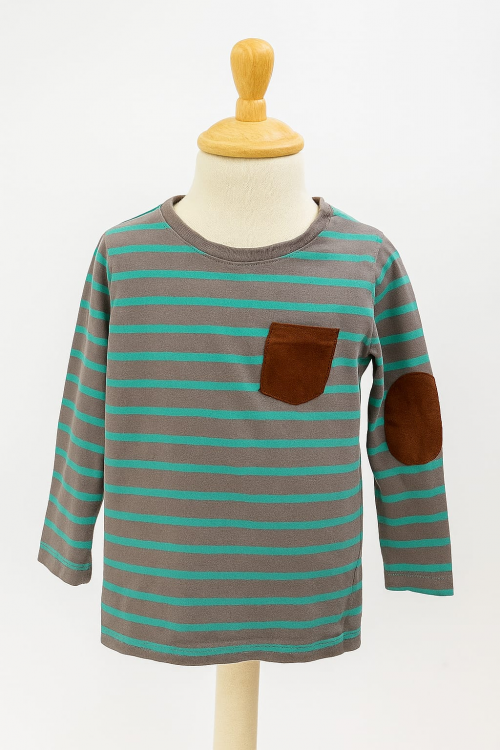 TEE SHIRT MANCHE LONGUE RAYE MARRON TURQUOISE ZARA TAILLE 24 / 36 MOIS