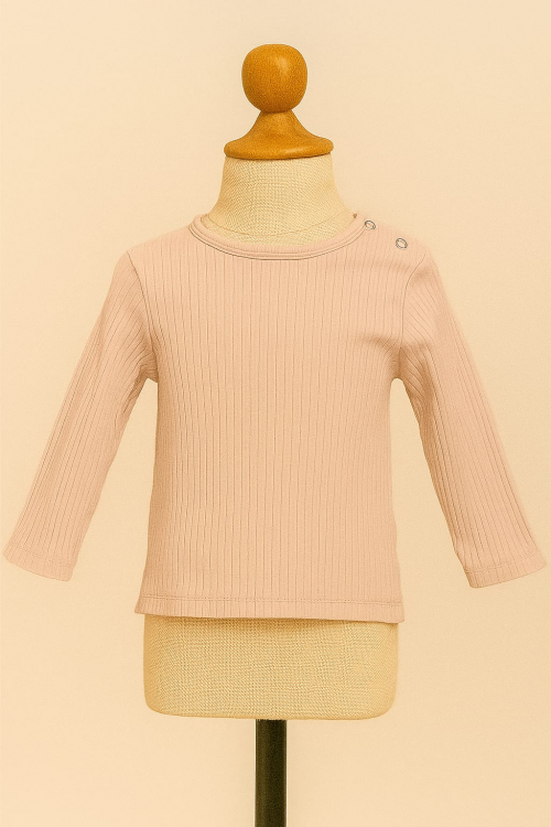 TEE SHIRT MANCHE LONGUE COTELE ROSE KIABI TAILLE 6 MOIS